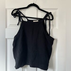 MADEWELL BLACK OTTOMAN JACQUARD SLEEVELESS TIE-SHOULDER TANK TOP